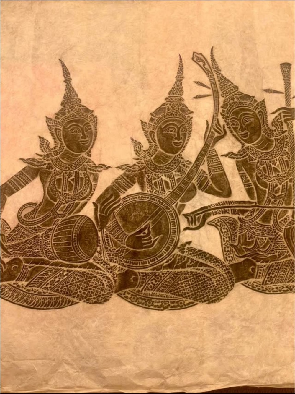 Handcrafted Thai Mythical Musicians Wall Art – Brown